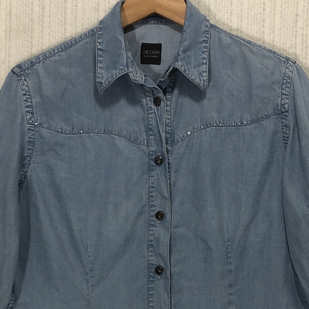 VTG Acorn by Bob Goldfeder Tencel Denim Western Shirt Rhinestone Studded Italy